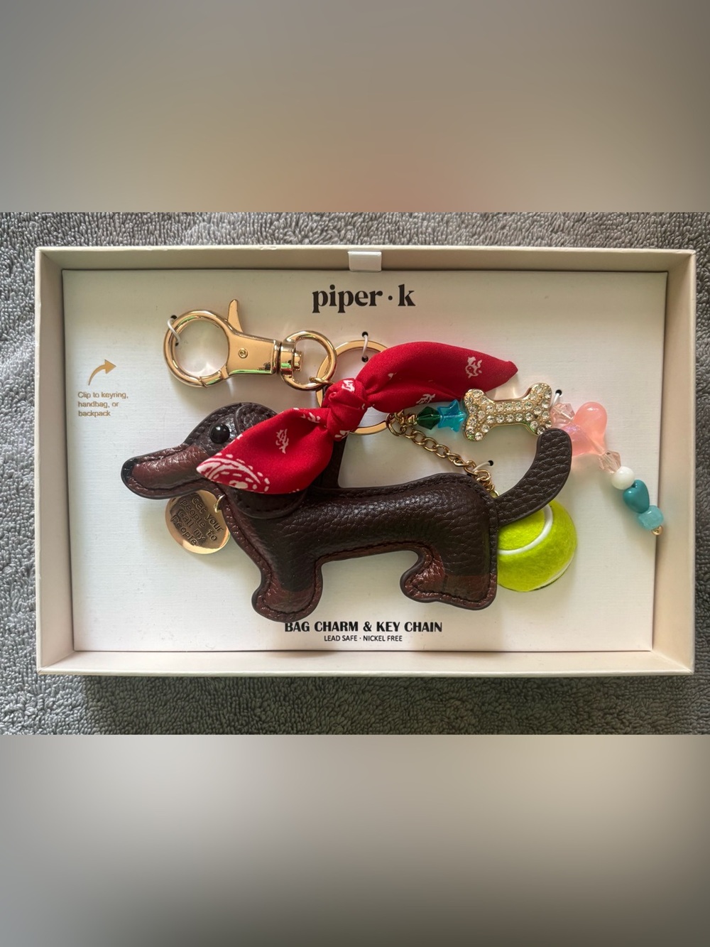 NWT Piper K Dachshund Bag Charm/ Keychain